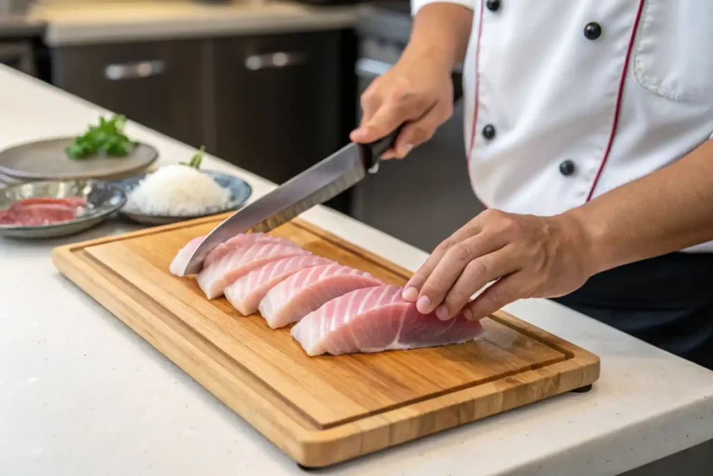 Preparing Hamachi Crudo